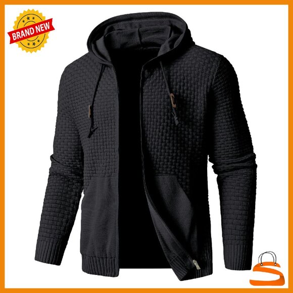 Men's Full Zip Hooded Cardigan Sweater with Pockets Recycled Material